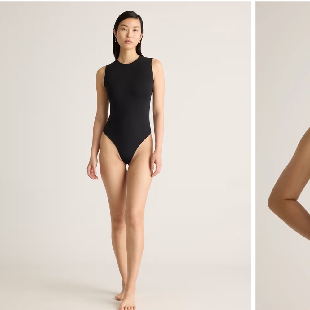 Quince Black Sleeveless High-Cut Bodysuit